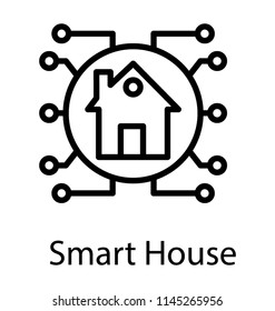 House in circle connected to nodes giving meaning to smart house icon