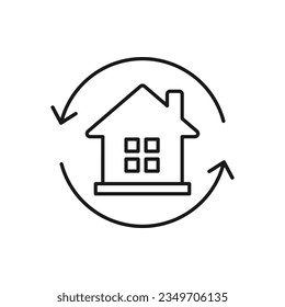 House in circular arrow. Home sync icon line style isolated on white background. Vector illustration