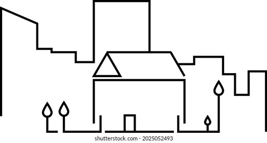 casa con ciudad en el paisaje de fondo estilo de arte de ilustración vectorial