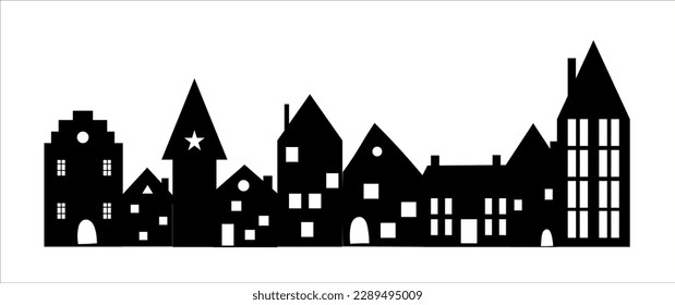 House city street home silhouette european holland houses with chimneys broad walk view illustration doodle cartoon style cottage