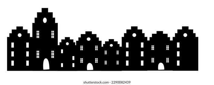 House city street home silhouette european holland houses with chimneys broad walk view illustration doodle cartoon style cottage