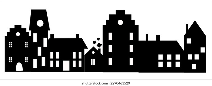 House city street home silhouette european holland houses with chimneys broad walk view illustration doodle cartoon style cottage