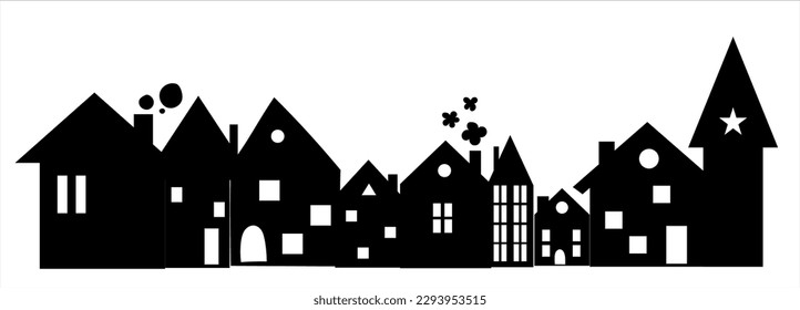 House city street home silhouette european holland houses with chimneys broad walk view illustration doodle cartoon style cottage