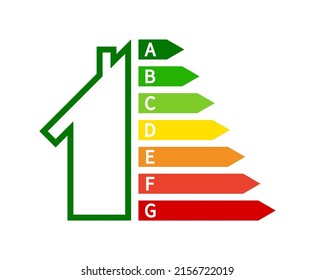 House class energy and economics. Certificate of epc. Badge of performance and efficiency of house. Economy consumption of energy. Eco symbol. Classification rating. Vector.