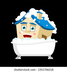 House Clean House in bath isolated. Bathing Home Cartoon Style. Building Cleaning sign Vector