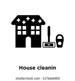 House cleanin icon vector isolated on white background, logo concept of House cleanin sign on transparent background, filled black symbol