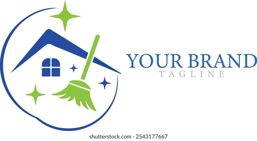 House cleaning with broom logo Vector Design Template illustration.