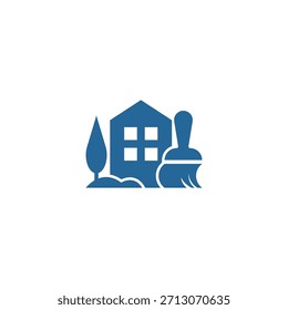 Casa y cepillo de limpieza logo