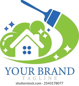 House cleaning with brush logo Vector Design Template illustration.