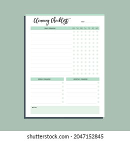 House cleaning checklist, room cleaning chart