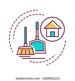 House Cleaning color line icon. Handyman service. Disposing of rubbish, cleaning dirty surfaces, dusting and vacuuming. Pictogram for web page, mobile app, promo. Editable stroke.