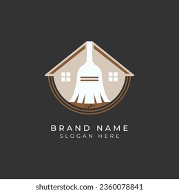 House Cleaning Concept Design Logo. Home cleaner vector icon illustration with broom