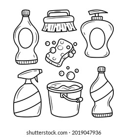 House cleaning equipment vector illustration with simple hand drawn sketching style