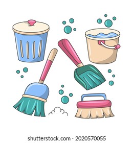 House cleaning equipment vector illustration with simple Colored hand drawn sketching style