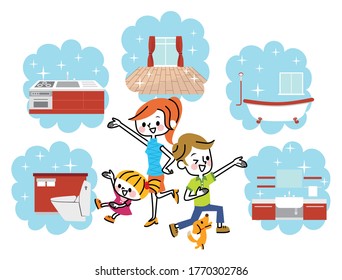 House cleaning and family illustration.