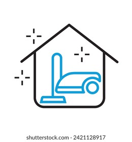 Hausreinigungssymbol. Line-Vektorsymbol auf weißem Hintergrund. Hochwertiges Design-Element. Bearbeitbarer linearer Strich. Vektorsymbol