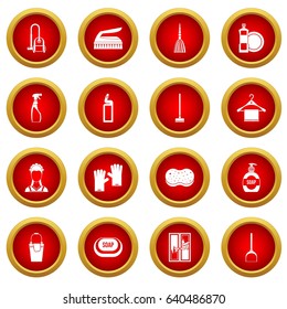 House cleaning icon red circle set isolated on white background