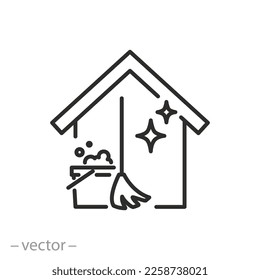 house cleaning icon, sanitary service for house, clean home concept, thin line symbol on white background - editable stroke vector illustration eps10