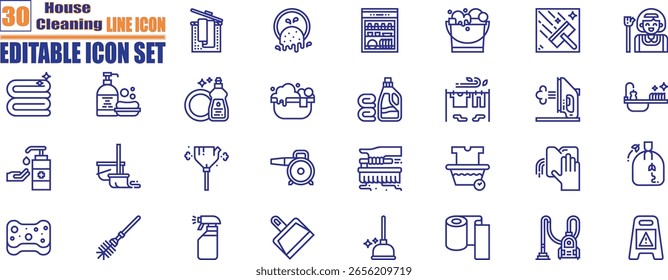 Conjunto de iconos de limpieza de la casa Iconos de trazo editables para servicios de limpieza