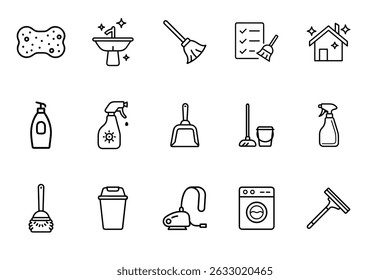 house cleaning icon set line art 