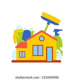 House cleaning. Icon for website, cleaning apps, selling sanitizers and cleaning tools, turnkey house cleaning services. Vector flat illustration, cartoon style.
