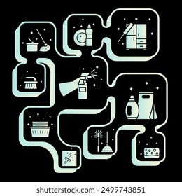 House cleaning icons. Chromatic full cleaning icons. Symbols of purity. Color illustrations. EPS 10.