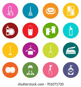 House cleaning icons many colors set isolated on white for digital marketing