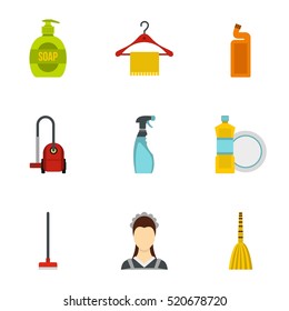 House cleaning icons set. Flat illustration of 9 house cleaning vector icons for web