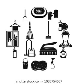 House cleaning icons set in simple style. Maid service set collection vector illustration