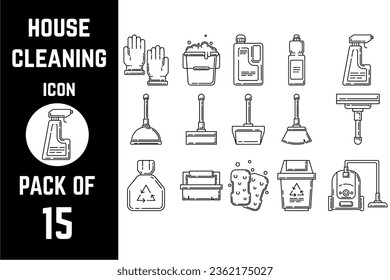 Plantilla vectorial del paquete de iconos Elementos de limpieza de la casa