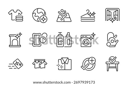 House cleaning line icon set. washing, vacuum cleaner, detergent, cleaning, cleaning cloth, sponge, brush, cleaning spray, bucket line icon set. Ui thin line icon pack