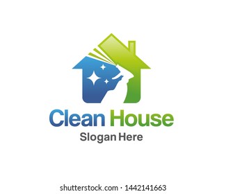 House Cleaning Logo Design, Cleaning Service House Logo Template Vector