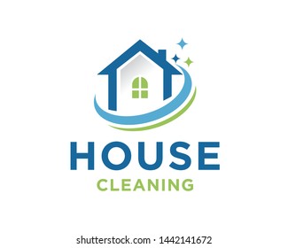 House Cleaning Logo Design, Cleaning Service House Logo Template Vector