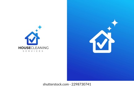 Diseño del logotipo de limpieza de la casa utilizando el color azul con un diseño sencillo y moderno