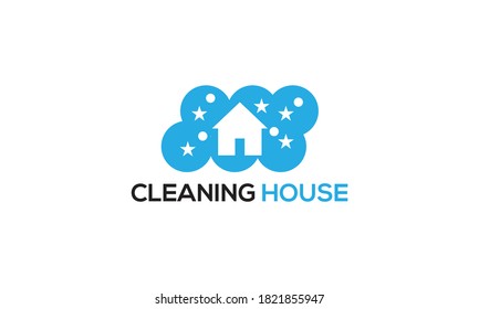 Diseño del logotipo de limpieza de la casa, plantilla del logotipo de la casa de limpieza vectorial