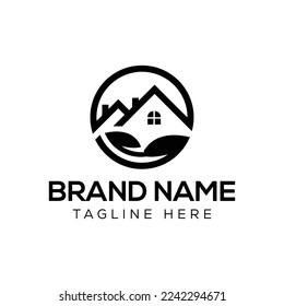 House cleaning logo - Home and leaf logo template