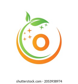 House Cleaning Logo On Letter O With Water Spa And Leaf Concept. Maid Logo, Leaf Icon, Water Drop Template