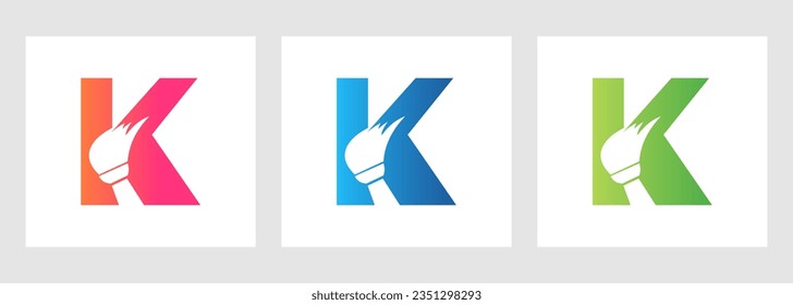 House Cleaning Logo On Letter K Concept With Clean Brush Icon. Maid Service Symbol