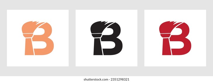 House Cleaning Logo On Letter B Concept With Clean Brush Icon. Maid Service Symbol