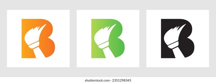 House Cleaning Logo On Letter B Concept With Clean Brush Icon. Maid Service Symbol