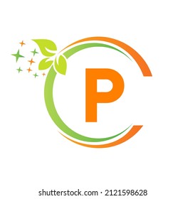 House Cleaning Logo On P Letter Design. Letter P Cleaning Service House Logo Template Vacuum Cleaner, Bucket, Spring Cleaning Logotype