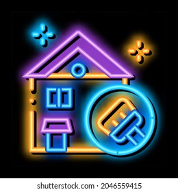House Cleaning neon light sign vector. Glowing bright icon House Cleaning sign. transparent symbol illustration
