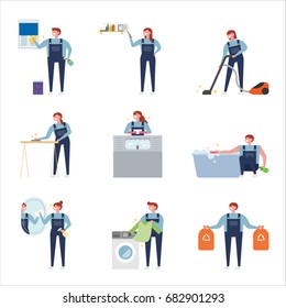 house cleaning people character vector illustration flat design