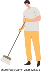 House Cleaning Person Character Isolated on White Background, Flat Vector Graphic.