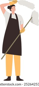 House Cleaning Person Character Isolated on White Background, Flat Vector Graphic.