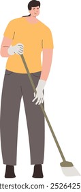 House Cleaning Person Character Isolated on White Background, Flat Vector Graphic.