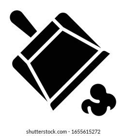 Limpieza de casa Vector de herramienta de plástico con basura, Diseño de icono de glifo de Dustpan, Equipo de limpieza en fondo blanco