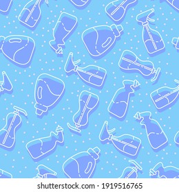 House Cleaning products seamless pattern. Vector background of flat signs in thin line style. Concept of Services for cleaning and laundry.