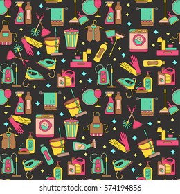 House cleaning seamless vector pattern. For cleaning companies, laundries and dry cleaners service. For textiles, web and print design.