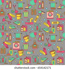 House cleaning seamless vector pattern. For cleaning companies, laundries and dry cleaners service. For textiles, web and print design.